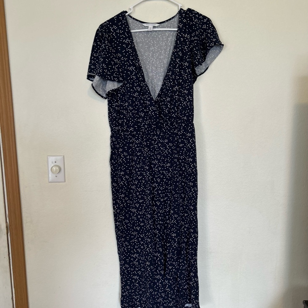 POPSUGAR medium Navy Blue Polka Dot Jumpsuit - Picture 3 of 12